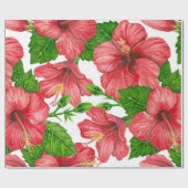 Rood hibiscus waterverf patroon cadeaupapier (Vlak)