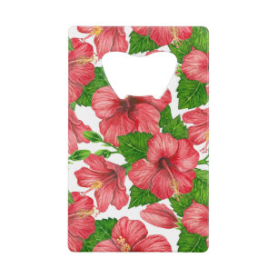 Rood hibiscus waterverf patroon creditkaart flessenopener