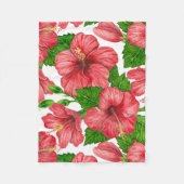 Rood hibiscus waterverf patroon fleece deken (Voorkant)