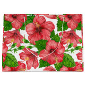 Rood hibiscus waterverf patroon groot cadeauzakje (Voorkant)