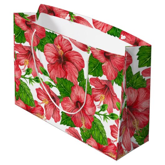 Rood hibiscus waterverf patroon groot cadeauzakje (Achterkant Gekanteld)