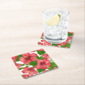 Rood hibiscus waterverf patroon kartonnen onderzetters (Insitu)