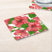Rood hibiscus waterverf patroon kartonnen onderzetters (Schuin)