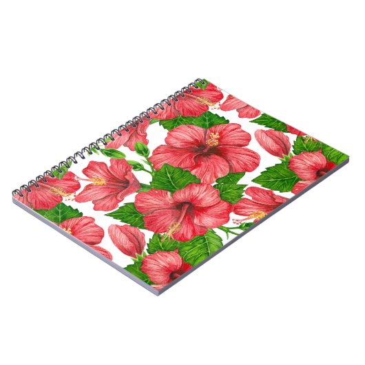 Rood hibiscus waterverf patroon notitieboek (Linkerzijde)
