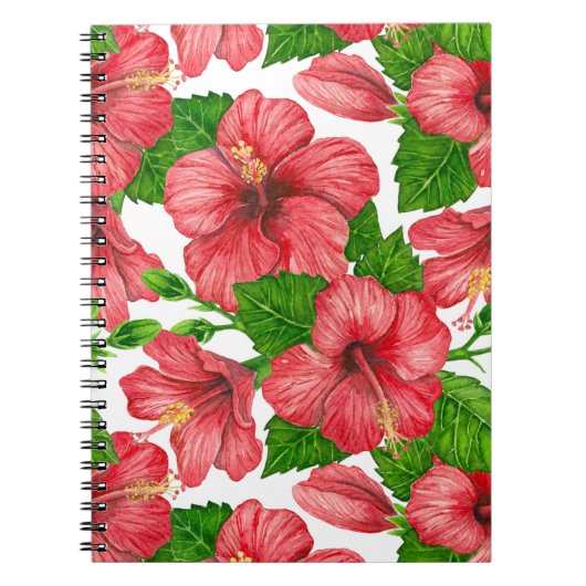 Rood hibiscus waterverf patroon notitieboek (Voorkant)