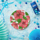 Rood hibiscus waterverf patroon papieren bordje (Feest)