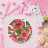 Rood hibiscus waterverf patroon papieren bordje (Feest)