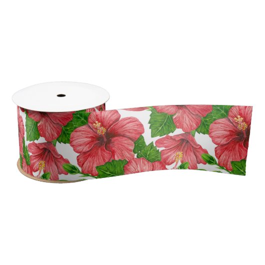 Rood hibiscus waterverf patroon satijnen lint (Spoel)