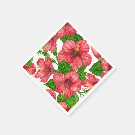 Rood hibiscus waterverf patroon servet (Hoek)