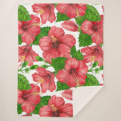 Rood hibiscus waterverf patroon sherpa deken (Voorkant)