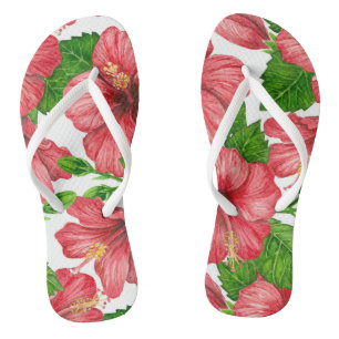 Rood hibiscus waterverf patroon teenslippers