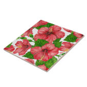 Rood hibiscus waterverf patroon tegeltje (Zijkant)