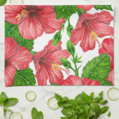 Rood hibiscus waterverf patroon theedoek (Gevouwen)