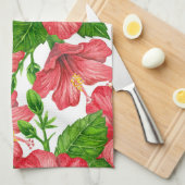 Rood hibiscus waterverf patroon theedoek (Quarter Fold)
