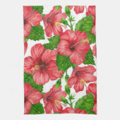 Rood hibiscus waterverf patroon theedoek (Verticaal)
