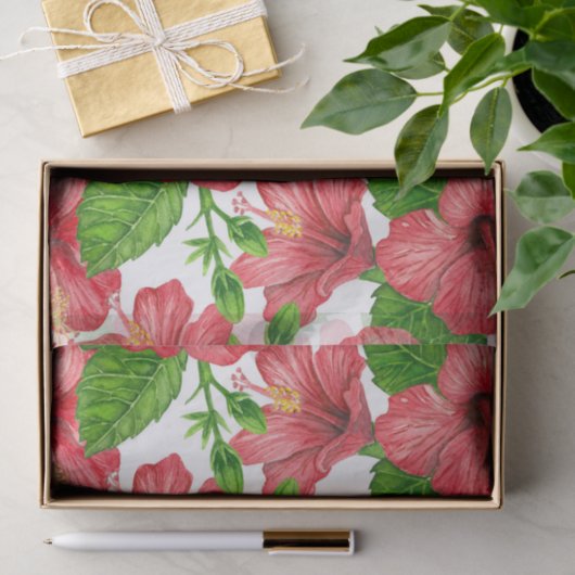 Rood hibiscus waterverf patroon tissuepapier (Geschenk)