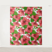 Rood hibiscus waterverf patroon wandkleed (Voorkant)
