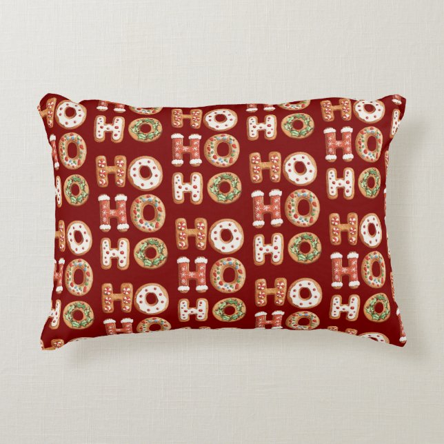 Rood Ho Ho Gingerbread Cookie Kerstmis Accent Kussen (Voorkant)
