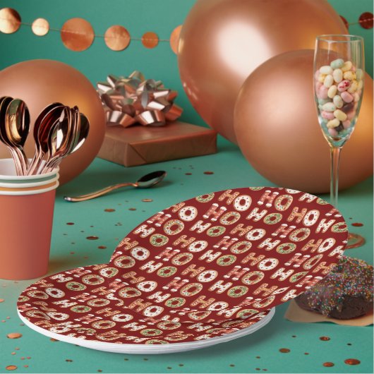 Rood Ho Ho Gingerbread Cookie Kerstmis Papieren Bordje (Multi)