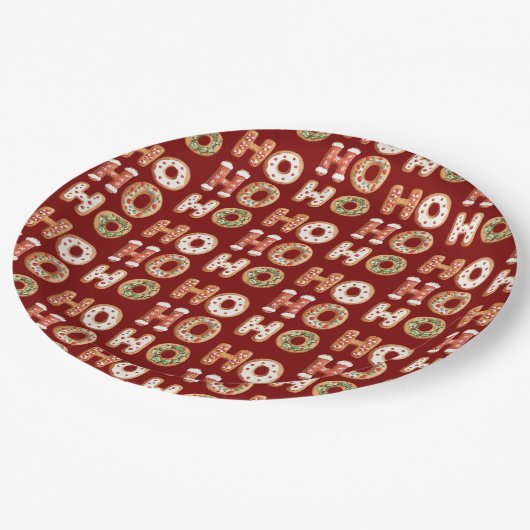 Rood Ho Ho Gingerbread Cookie Kerstmis Papieren Bordje (Gekanteld)