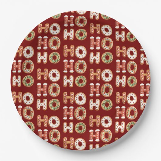 Rood Ho Ho Gingerbread Cookie Kerstmis Papieren Bordje (Voorkant)