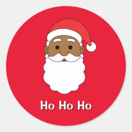 Rood Ho Ho Ho Afro-Amerikaanse Kerstman Familie Ronde Sticker