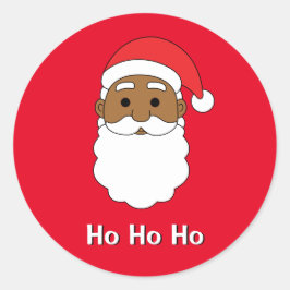 Rood Ho Ho Ho Afro-Amerikaanse Kerstman Familie Ronde Sticker