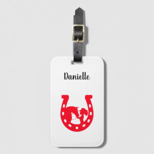 Rood Hoefijzer meisje en paarden Bagagelabel