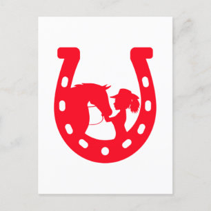 Rood Hoefijzer meisje en paarden Briefkaart