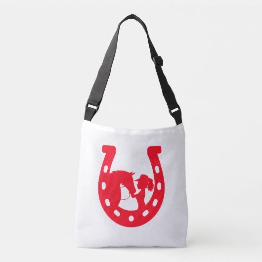 Rood Hoefijzer meisje en paarden Crossbody Tas (Voorkant)