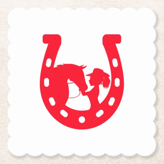Rood Hoefijzer meisje en paarden Kartonnen Onderzetters (Voorkant)