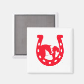 Rood Hoefijzer meisje en paarden Magneet (Voorkant / Achterkant)