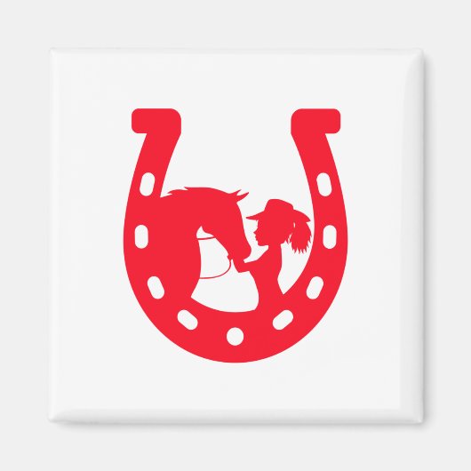 Rood Hoefijzer meisje en paarden Magneet (Voorkant)