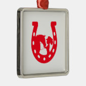 Rood Hoefijzer meisje en paarden Metalen Ornament (Rechts)