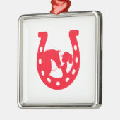 Rood Hoefijzer meisje en paarden Metalen Ornament (Links)