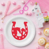 Rood Hoefijzer meisje en paarden Papieren Bordje (Feest)