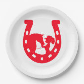 Rood Hoefijzer meisje en paarden Papieren Bordje (Voorkant)