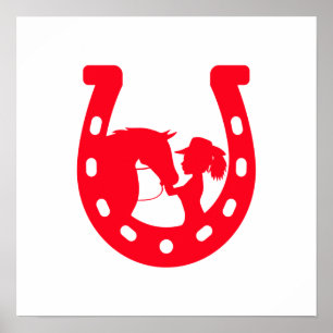 Rood Hoefijzer meisje en paarden Poster