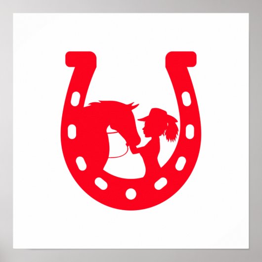 Rood Hoefijzer meisje en paarden Poster (Voorkant)