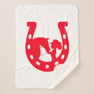 Rood Hoefijzer meisje en paarden Sherpa Deken