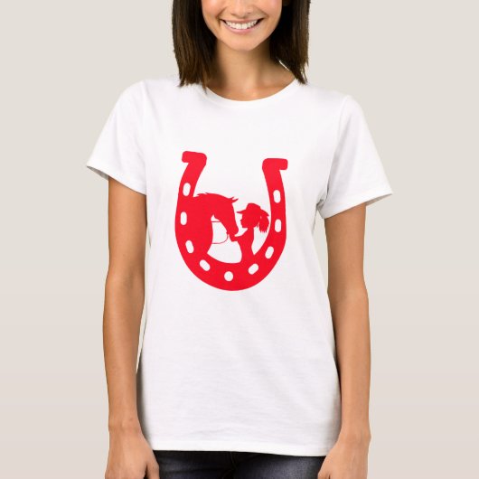 Rood Hoefijzer meisje en paarden T-shirt (Voorkant)