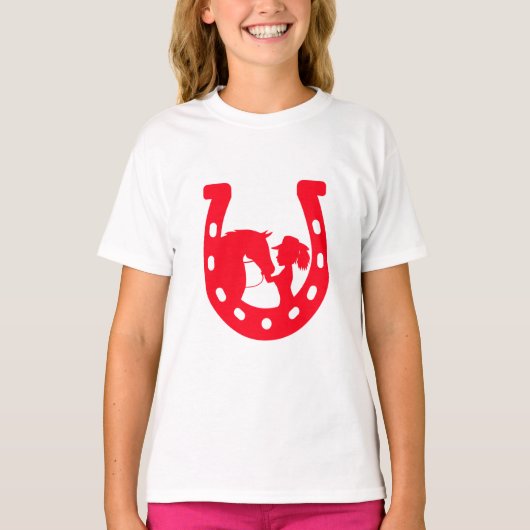 Rood Hoefijzer meisje en paarden T-shirt (Voorkant)