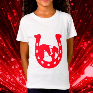 Rood Hoefijzer meisje en paarden T-shirt