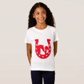 Rood Hoefijzer meisje en paarden T-shirt (Voorkant volledig)