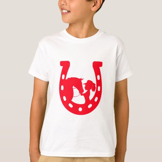 Rood Hoefijzer meisje en paarden T-shirt (Voorkant)
