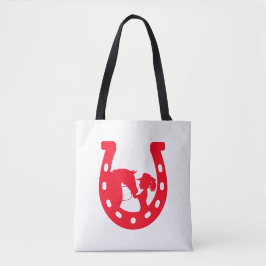 Rood Hoefijzer meisje en paarden Tote Bag (Voorkant)
