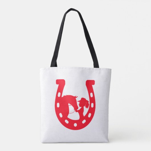 Rood Hoefijzer meisje en paarden Tote Bag (Achterkant)