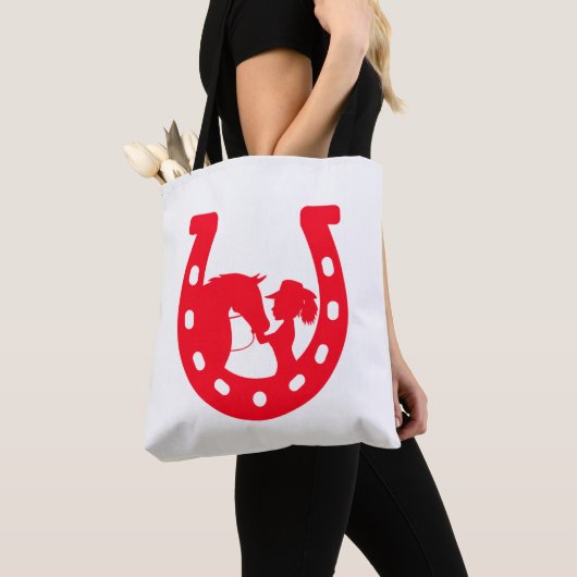 Rood Hoefijzer meisje en paarden Tote Bag (Dichtbij)