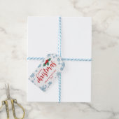 Rood Holly Blauw Sneeuwvlokken Vrolijk Kerstfeest  Cadeaulabel (Met Touw)