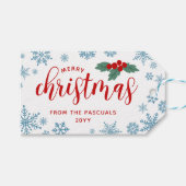 Rood Holly Blauw Sneeuwvlokken Vrolijk Kerstfeest  Cadeaulabel (Voorkant (Horizontaal))